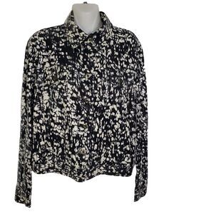 Notations Womens Jacket Medium Black White Button Embellished Pockets Textured